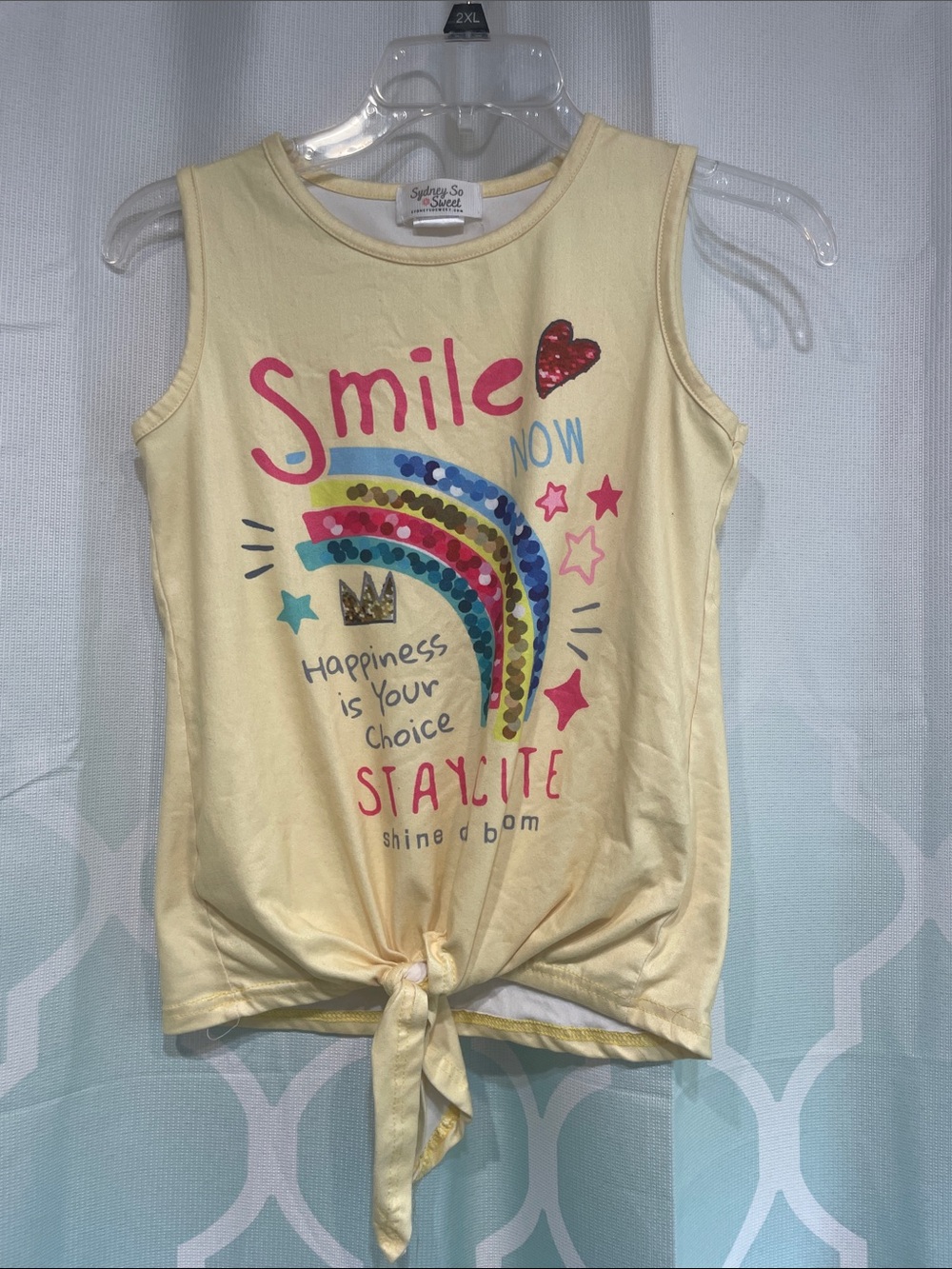 Source Unknown Yellow Girls Tie-Front Tank with Rainbow Heart Graphic